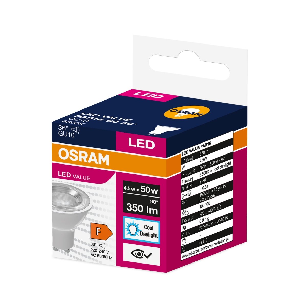 Żarówka LED GU10 4,5W LED VALUE OSRAM, 50W, 36 st., zimna1 szt. - Poland LEDVANCE e-shop 4058075198647