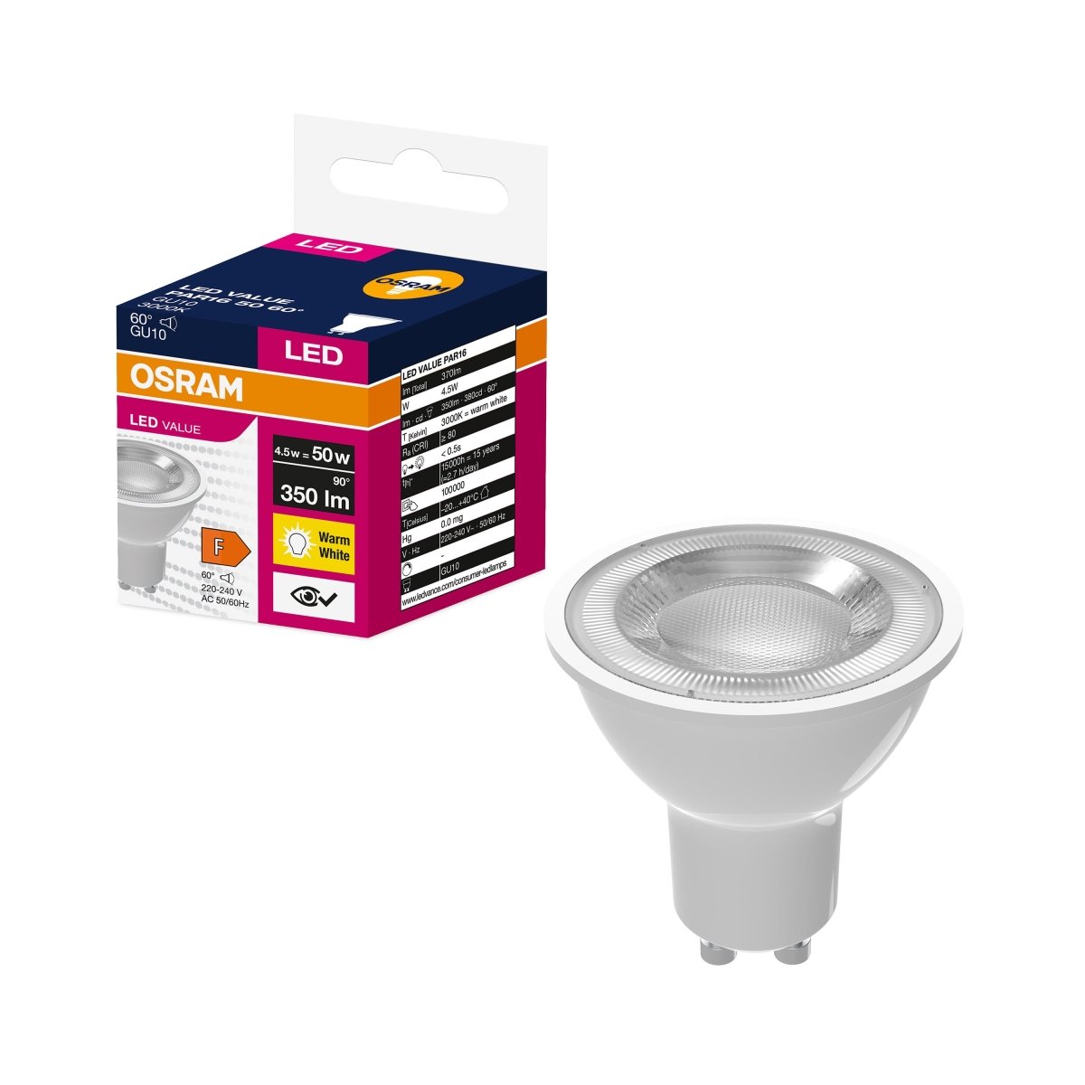 Żarówka LED GU10 4,5W LED VALUE OSRAM, 50W, 60 st., ciepła 1 szt. - Poland LEDVANCE e-shop 4058075599024