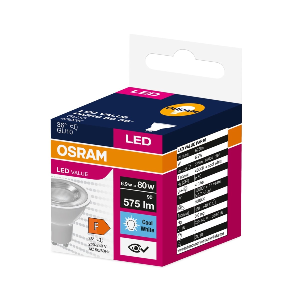 Żarówka LED GU10 6,9W LED VALUE OSRAM, 80W, 36 st., neutralna 1 szt. - Poland LEDVANCE e-shop 4058075198791