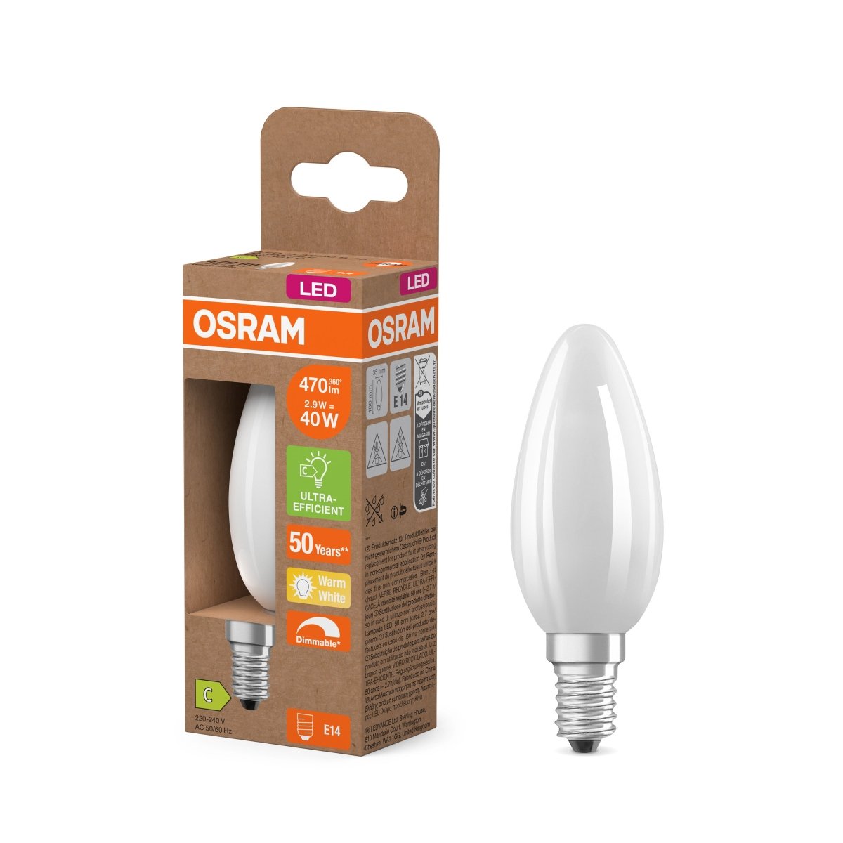 Żarówka LED OSRAM Classic B 40 DIM 2.9W 827 mat E14 - Poland LEDVANCE e-shop 4099854066085