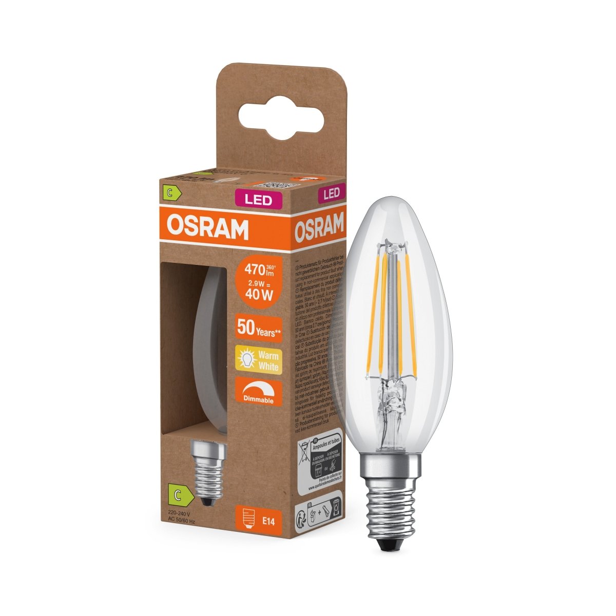 Żarówka LED OSRAM Classic B 40 Fil DIM 2.9W 827 Clear E14 - Poland LEDVANCE e-shop 4099854065989