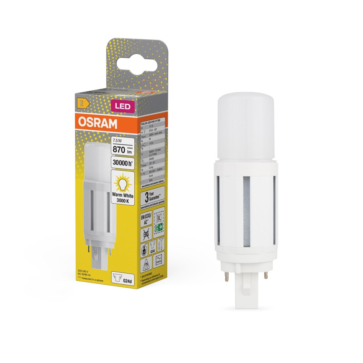 Żarówka LED OSRAM DULUX LED D18 VT EM & AC MAINS 7.5W 830 G24D - Poland LEDVANCE e-shop 4058075824539