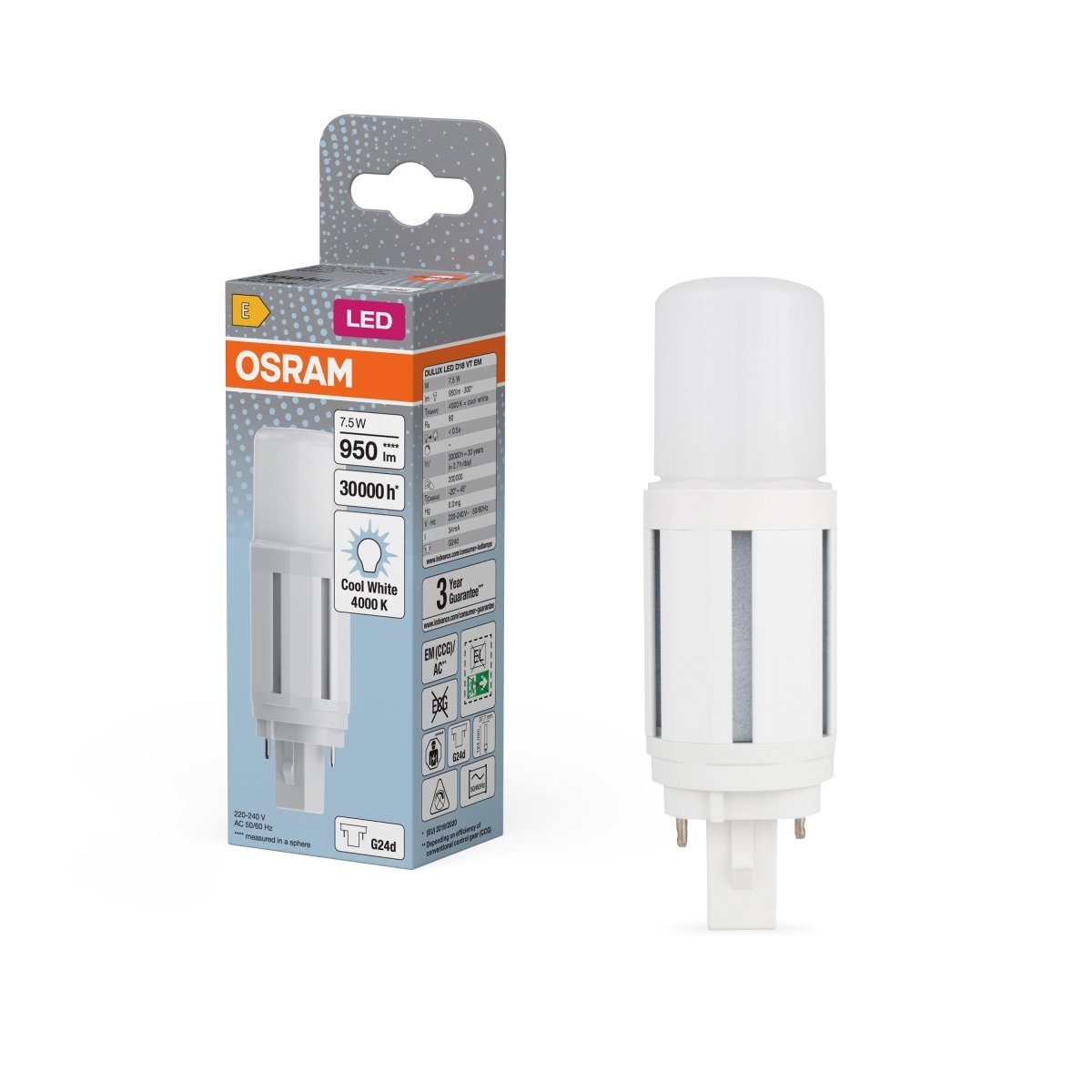 Żarówka LED OSRAM DULUX LED D18 VT EM & AC MAINS 7.5W 840 G24D - Poland LEDVANCE e-shop 4058075824553