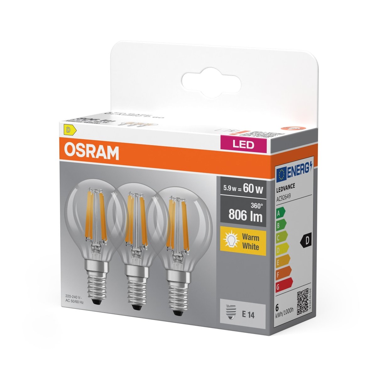 Żarówka LED OSRAM LED Base Classic P 60 Filament 5.9W 827 Clear E14 - Poland LEDVANCE e - shop 4099854514395