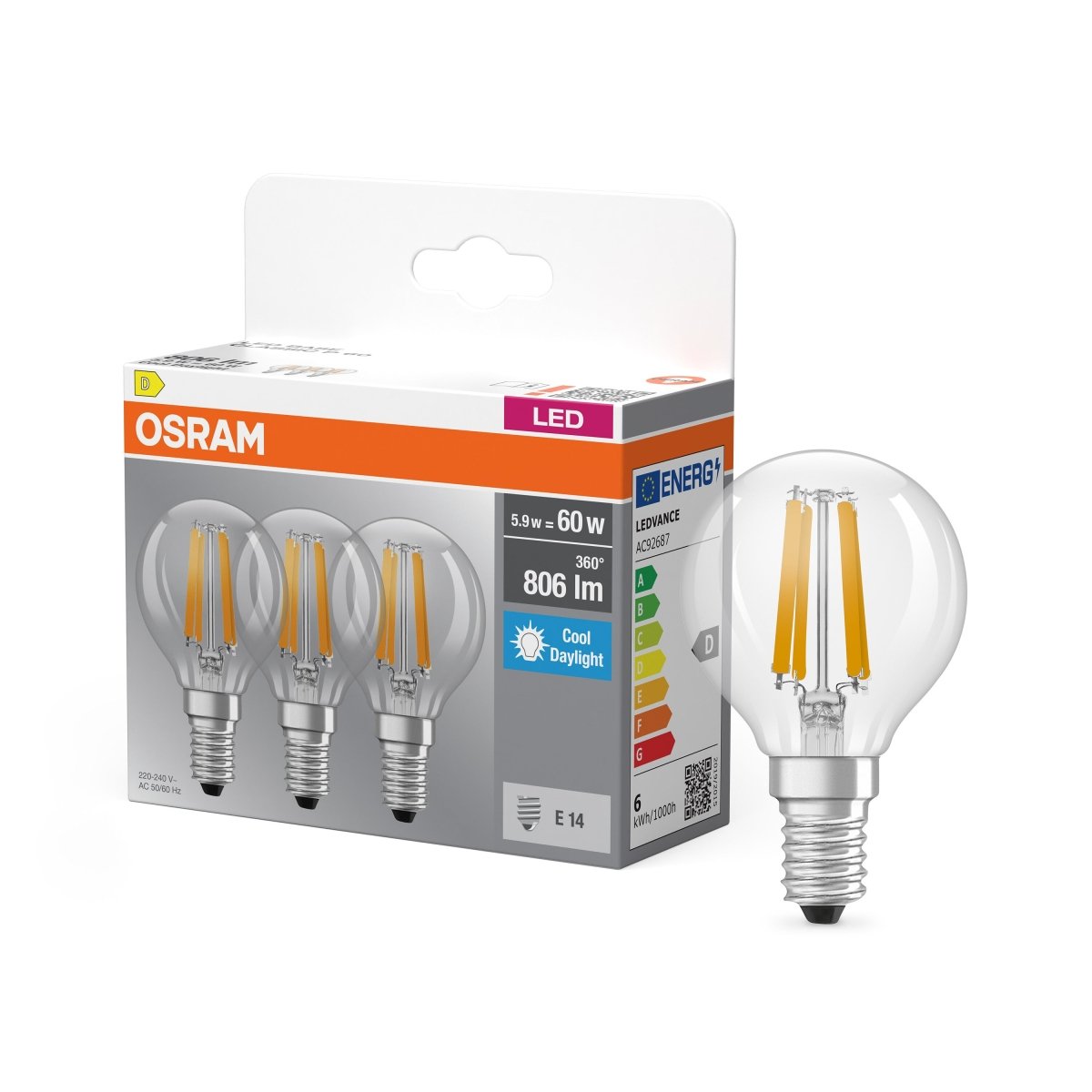 Żarówka LED OSRAM LED Base Classic P 60 Filament 5.9W 865 Clear E14 - Poland LEDVANCE e - shop 4099854514456