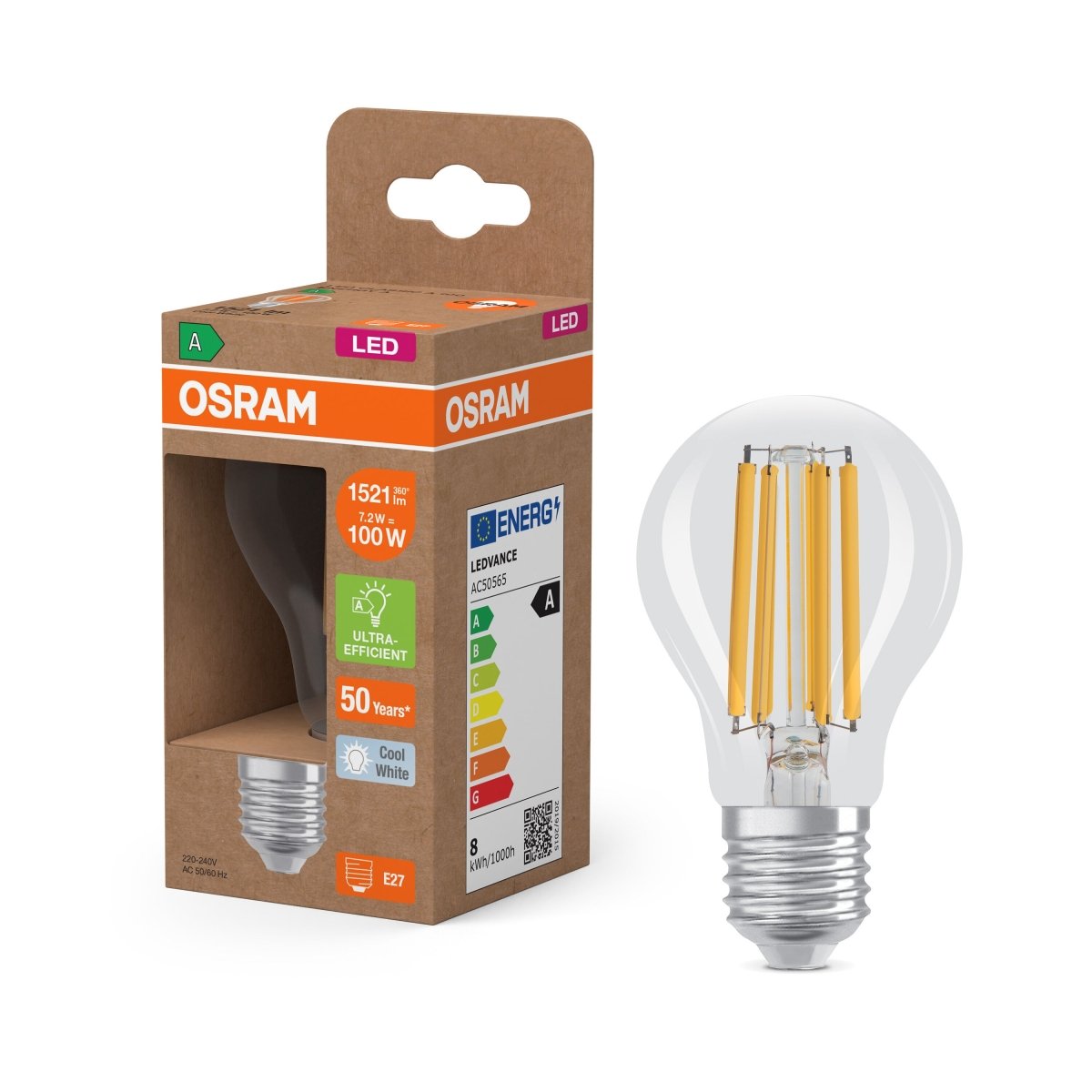 Żarówka LED OSRAM LED Classic A 100 Filament Energy efficiency class A 7.2W 840 Clear E27 neutralna - Poland LEDVANCE e - shop 4099854115516