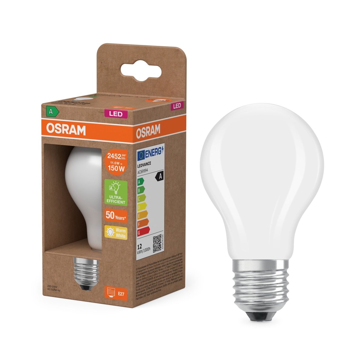 Żarówka LED OSRAM LED Classic A 150 Filament Energy efficiency class A 11.6W 827 Frosted E27 - Poland LEDVANCE e - shop 4058075839182