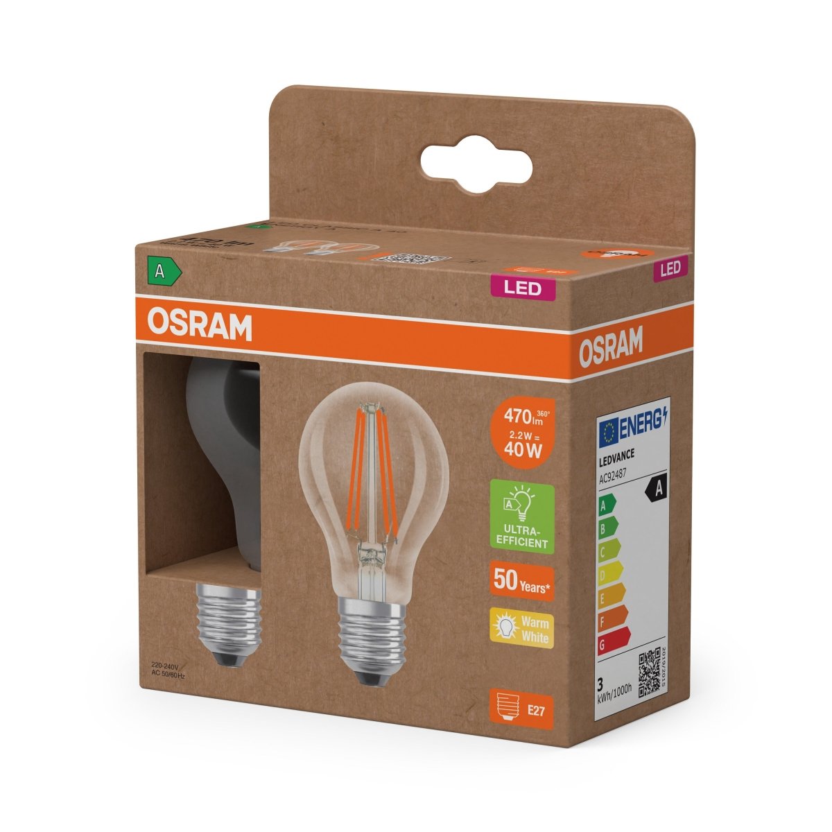 Żarówka LED OSRAM LED Classic A 40 Filament Energy efficiency class A 2.2W 827 Clear E27 ciepła - Poland LEDVANCE e - shop 4099854253461