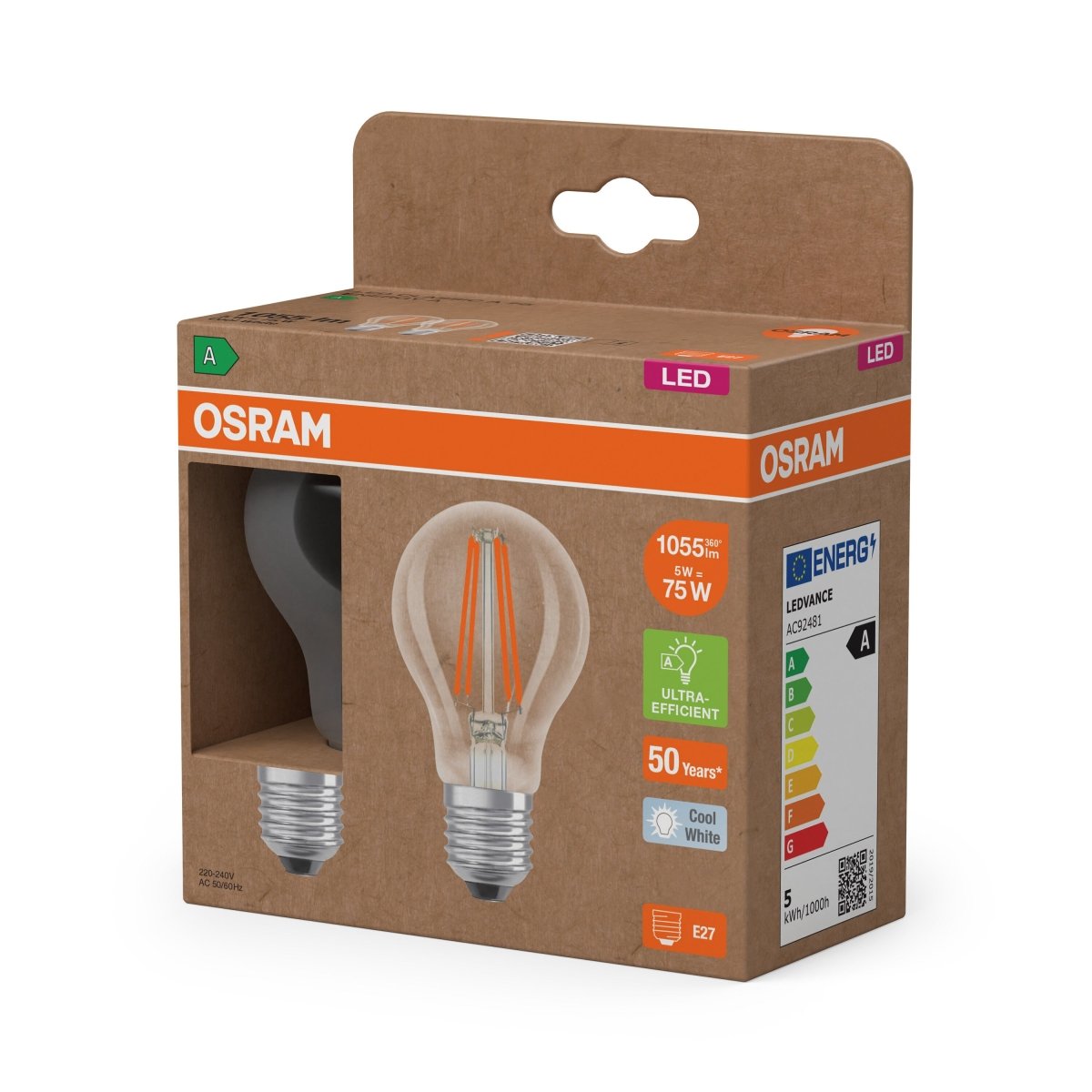 Żarówka LED OSRAM LED Classic A 75 Filament Energy efficiency class A 5W 840 Clear E27 - Poland LEDVANCE e - shop 4099854259814