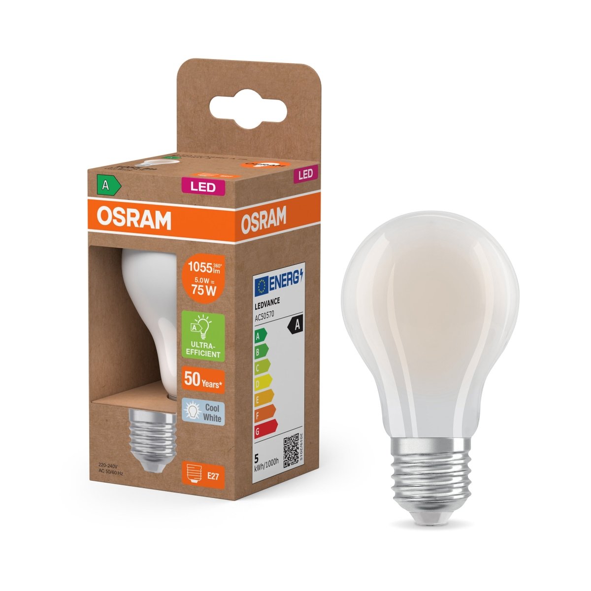 Żarówka LED OSRAM LED Classic A 75 Filament Energy efficiency class A 5W 840 Frosted E27 neutralna - Poland LEDVANCE e - shop 4099854115493