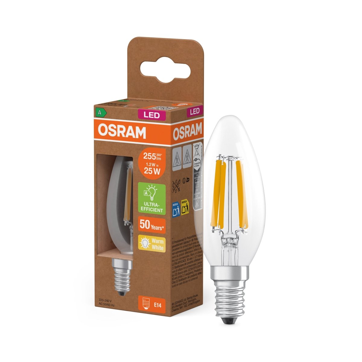 Żarówka LED OSRAM LED Classic B 25 Filament Energy efficiency class A 1.2W 827 Clear E14 - Poland LEDVANCE e - shop 4058075839229