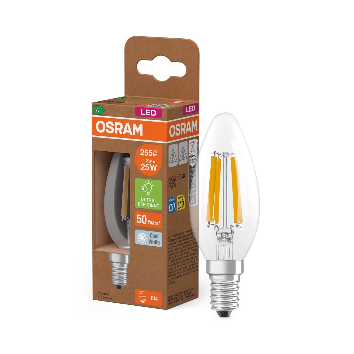 Żarówka LED OSRAM LED Classic B 25 Filament Energy efficiency class A 1.2W 840 Clear E14 - Poland LEDVANCE e - shop 4058075839243