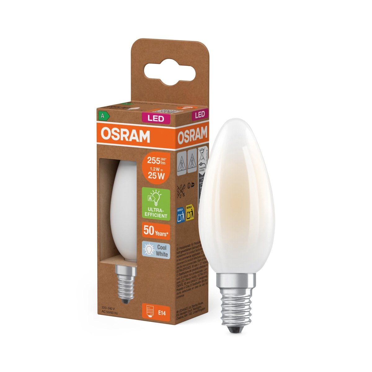 Żarówka LED OSRAM LED Classic B 25 Filament Energy efficiency class A 1.2W 840 Frosted E14 - Poland LEDVANCE e - shop 4058075839281