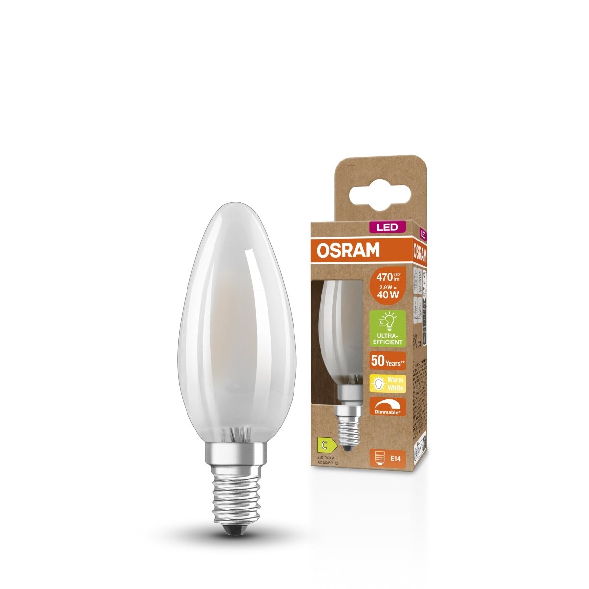 Żarówka LED OSRAM LED Classic B 40 DIM Energy efficiency class C 2.9W 827 Frosted E14 - Poland LEDVANCE e - shop 4099854066085