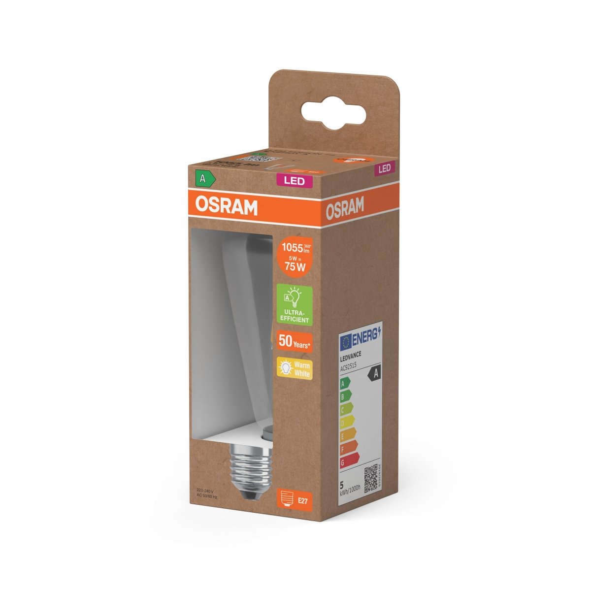 Żarówka LED OSRAM LED Classic Edison 75 Filament Energy efficiency class A 5W 827 Clear E27 - Poland LEDVANCE e - shop 4058075839809