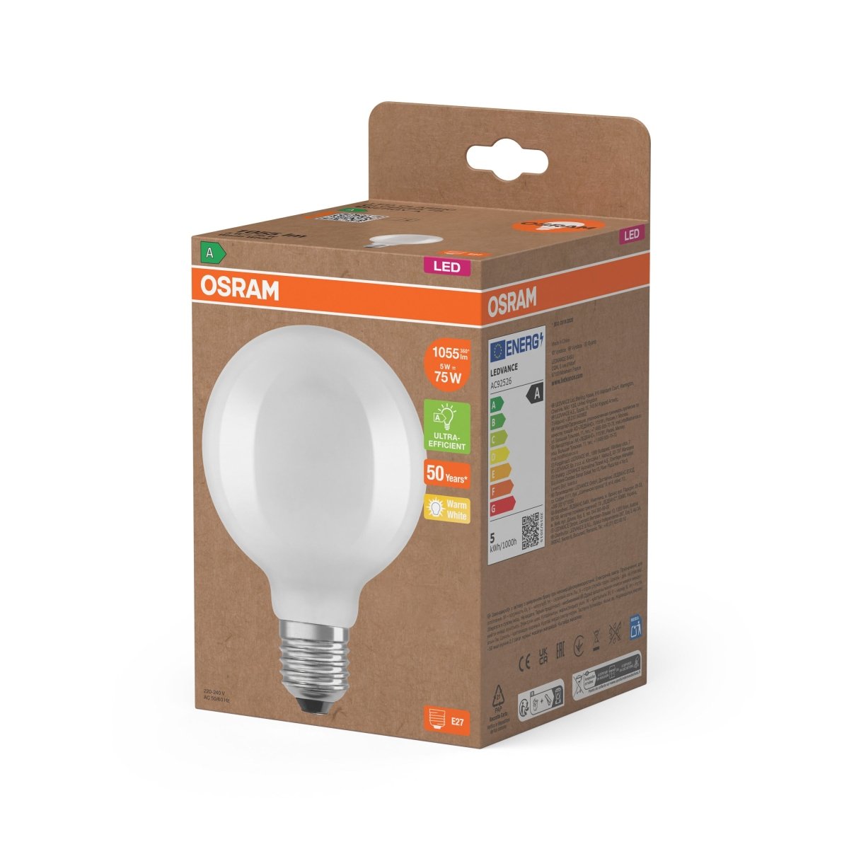 Żarówka LED OSRAM LED Classic Globe 95 75 Filament Energy efficiency class A 5W 827 Frosted E27 - Poland LEDVANCE e - shop 4058075839540
