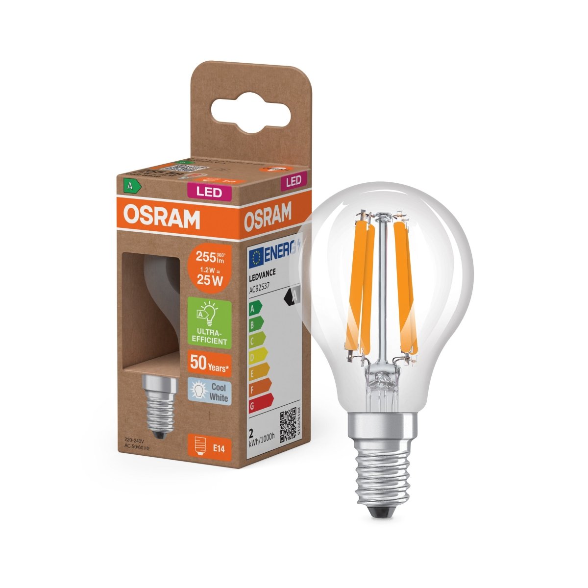 Żarówka LED OSRAM LED Classic P 25 Filament Energy efficiency class A 1.2W 840 Clear E14 - Poland LEDVANCE e - shop 4058075839328