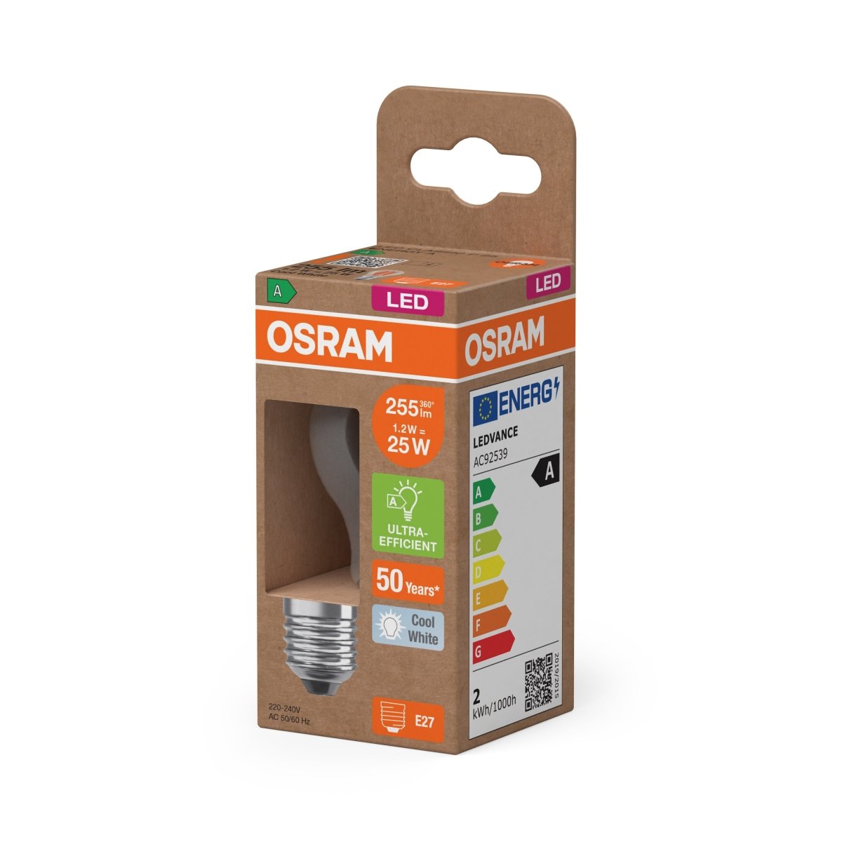 Żarówka LED OSRAM LED Classic P 25 Filament Energy efficiency class A 1.2W 840 Clear E27 - Poland LEDVANCE e - shop 4058075839366