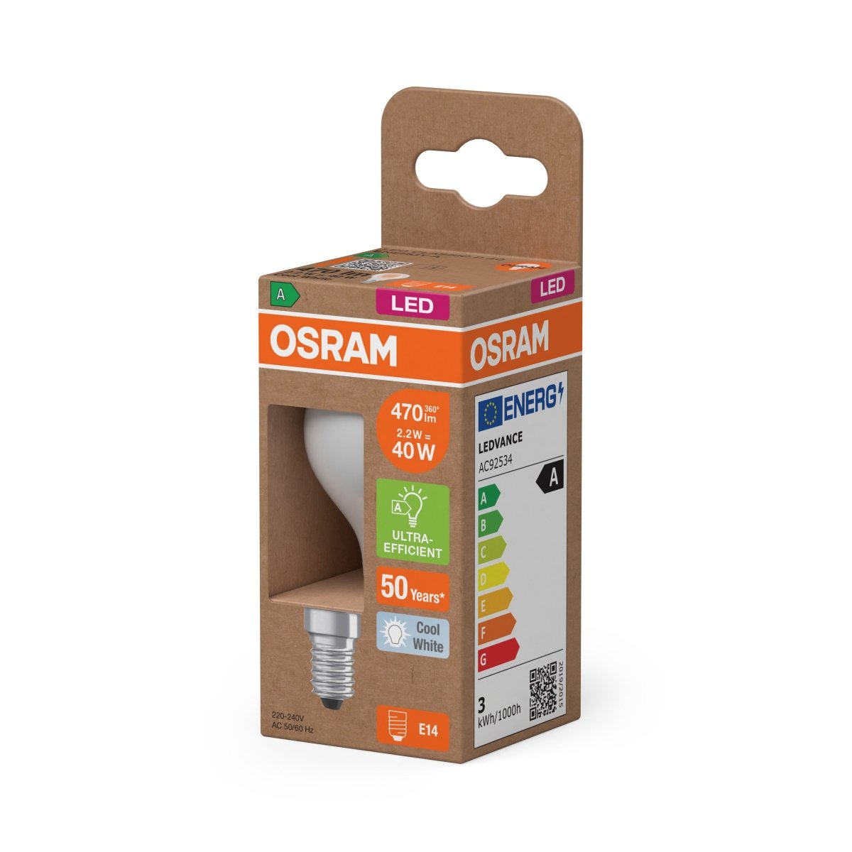 Żarówka LED OSRAM LED Classic P 40 Filament Energy efficiency class A 2.2W 840 Frosted E14 - Poland LEDVANCE e - shop 4099854255793