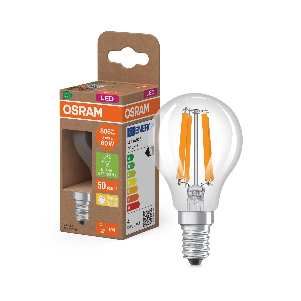 Żarówka LED OSRAM LED Classic P 60 Filament Energy efficiency class A 3.8W 827 Clear E14 - Poland LEDVANCE e - shop 4099854255229