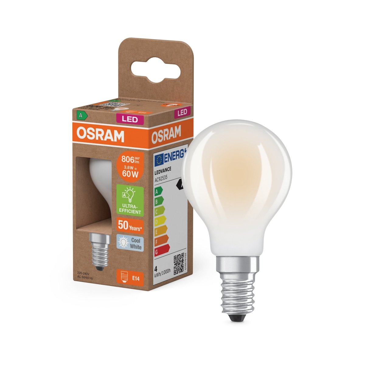 Żarówka LED OSRAM LED Classic P 60 Filament Energy efficiency class A 3.8W 840 Frosted E14 - Poland LEDVANCE e - shop 4099854255854