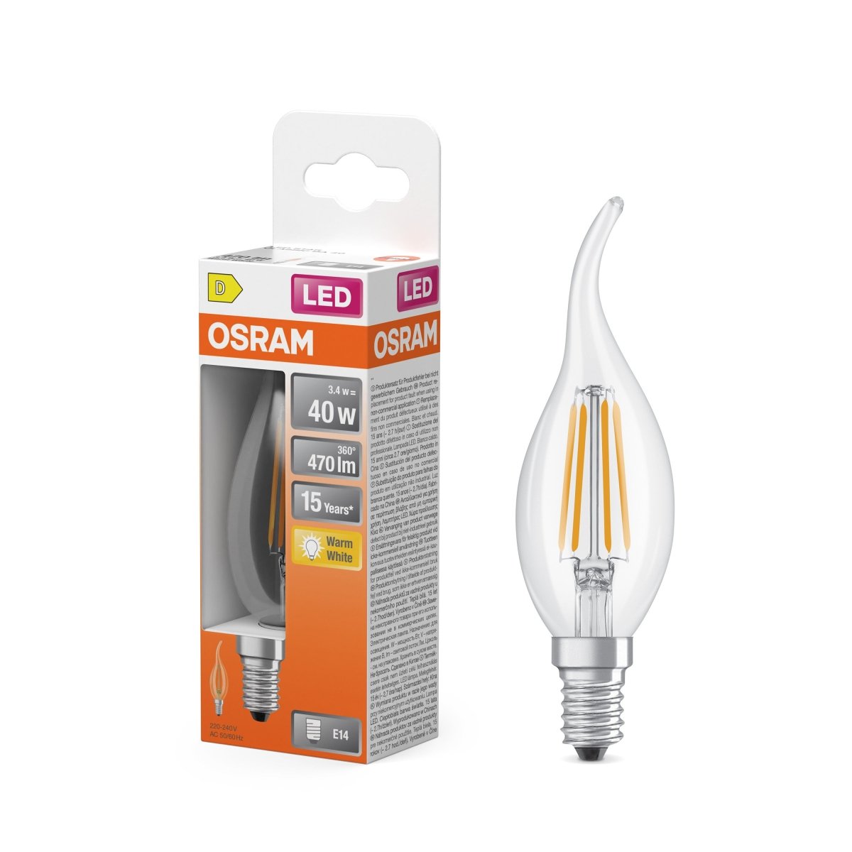 Żarówka LED OSRAM LED Star Classic BA 40 Filament 3.4W 827 Clear E14 - Poland LEDVANCE e - shop 4099854468810