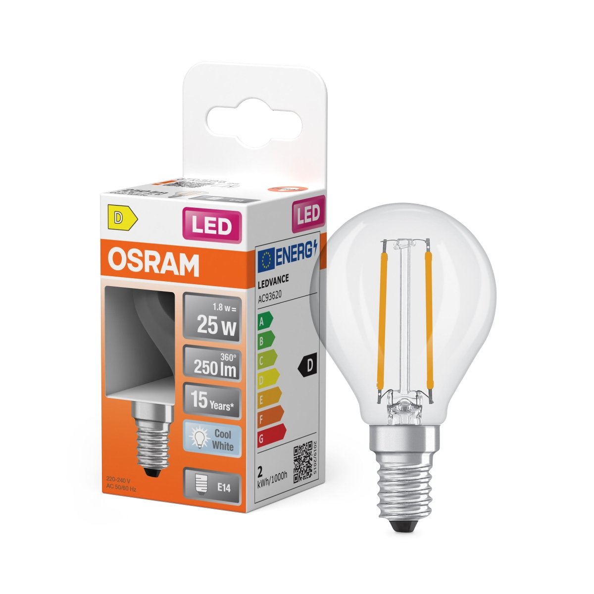 Żarówka LED OSRAM LED Star Classic P 25 Filament 1.8W 840 Clear E14 - Poland LEDVANCE e - shop 4099854467165