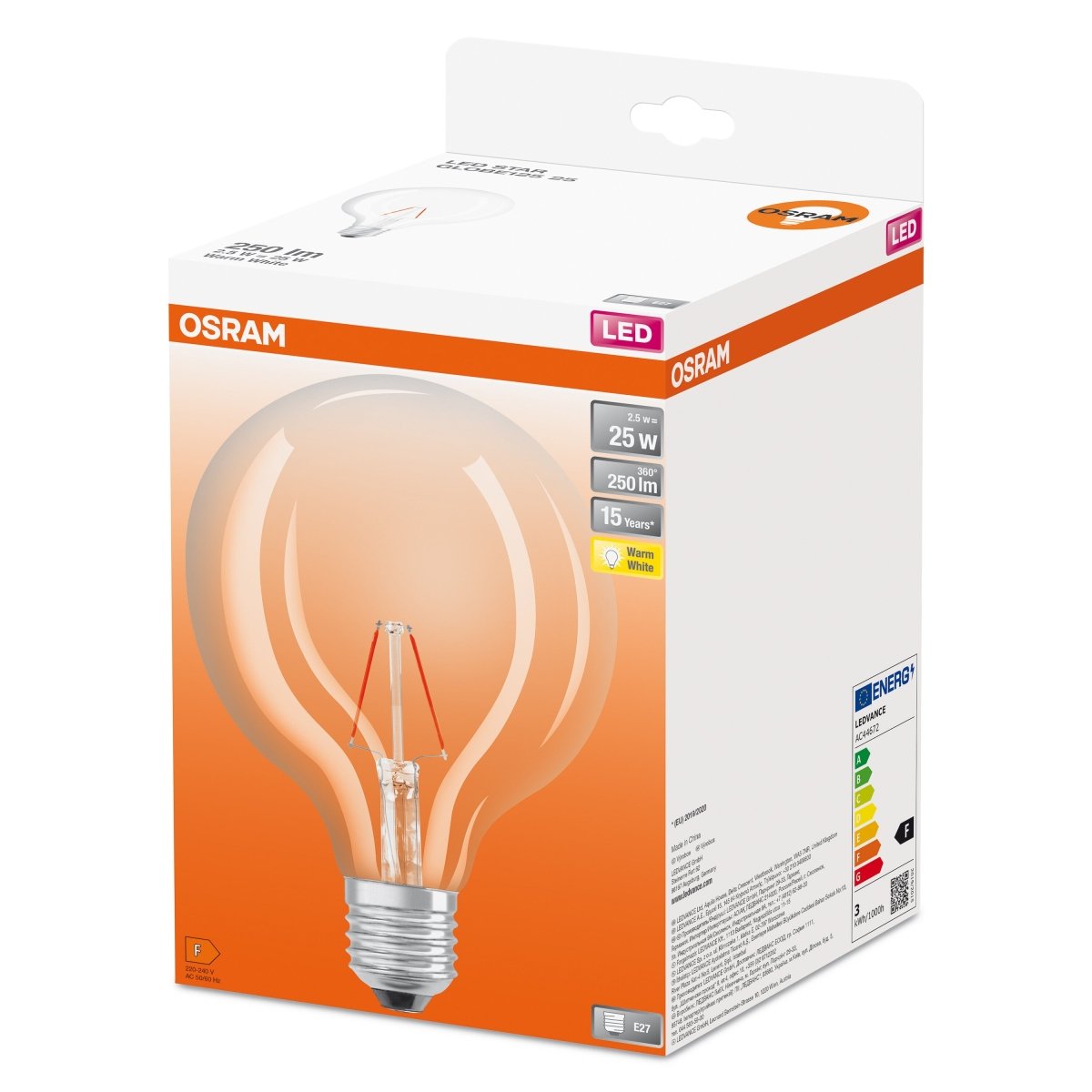 Żarówka LED OSRAM LED Star Globe 125 25 Filament 2.5W 827 Clear E27 - Poland LEDVANCE e - shop 4099854054273