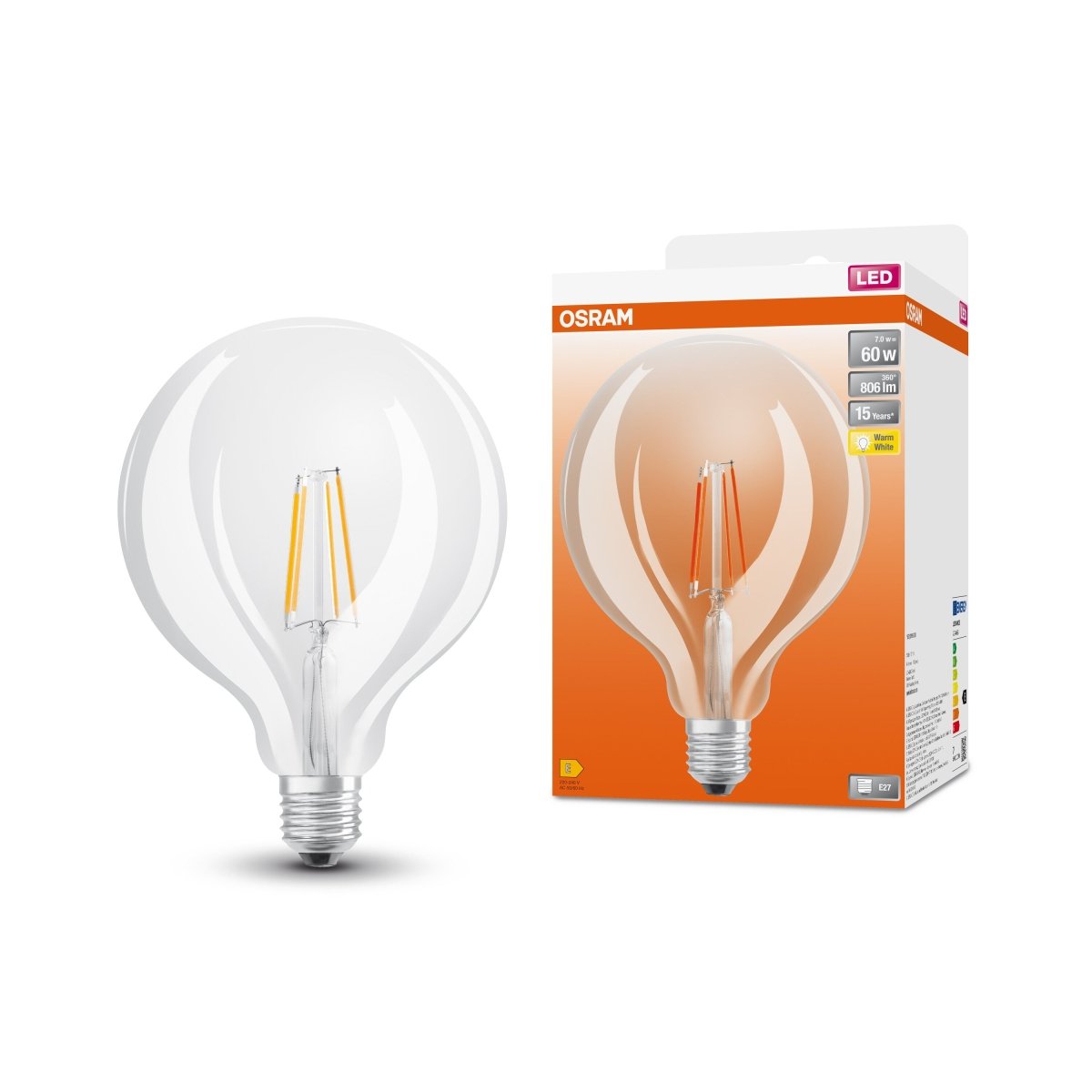 Żarówka LED OSRAM LED Star Globe 125 60 Filament 7W 827 Clear E27 - Poland LEDVANCE e - shop 4099854054174