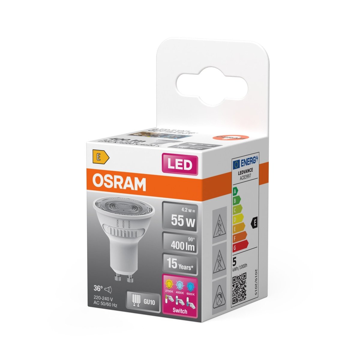 Żarówka LED OSRAM LED Star PAR16 55 36° CCT Select 4.2W 827/840/865 GU10 - Poland LEDVANCE e - shop 4099854063992