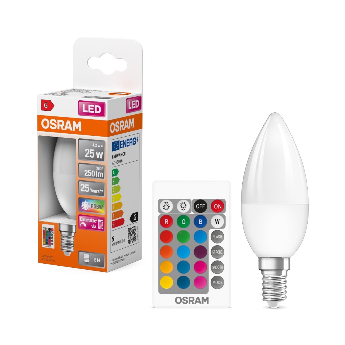 Żarówka LED OSRAM LED Superstar Classic B 25 RGBW Remote Control 4.2W 827 Frosted E14 - Poland LEDVANCE e - shop 4058075430778