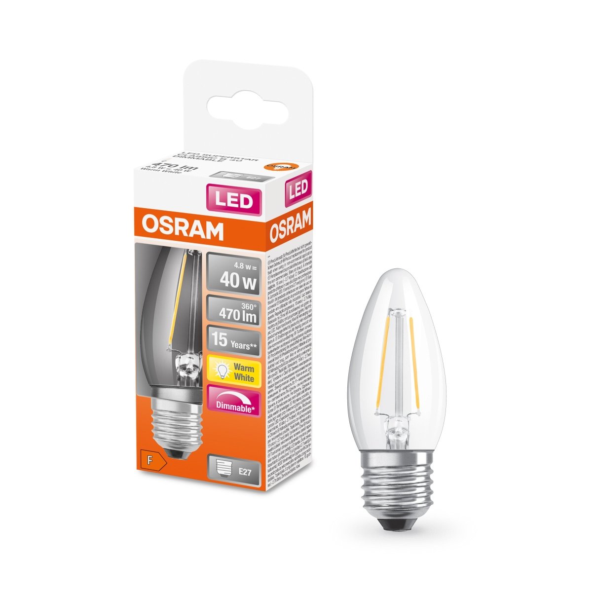 Żarówka LED OSRAM LED Superstar Classic B 40 Filament DIM 4.8W 827 Clear E27 - Poland LEDVANCE e - shop 4058075446878