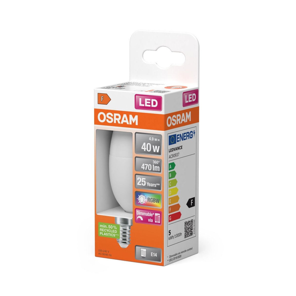 Żarówka LED OSRAM LED Superstar Classic B 40 RGBW Remote Control 4.9W 827 Frosted E14 ciepła - Poland LEDVANCE e - shop 4058075430853