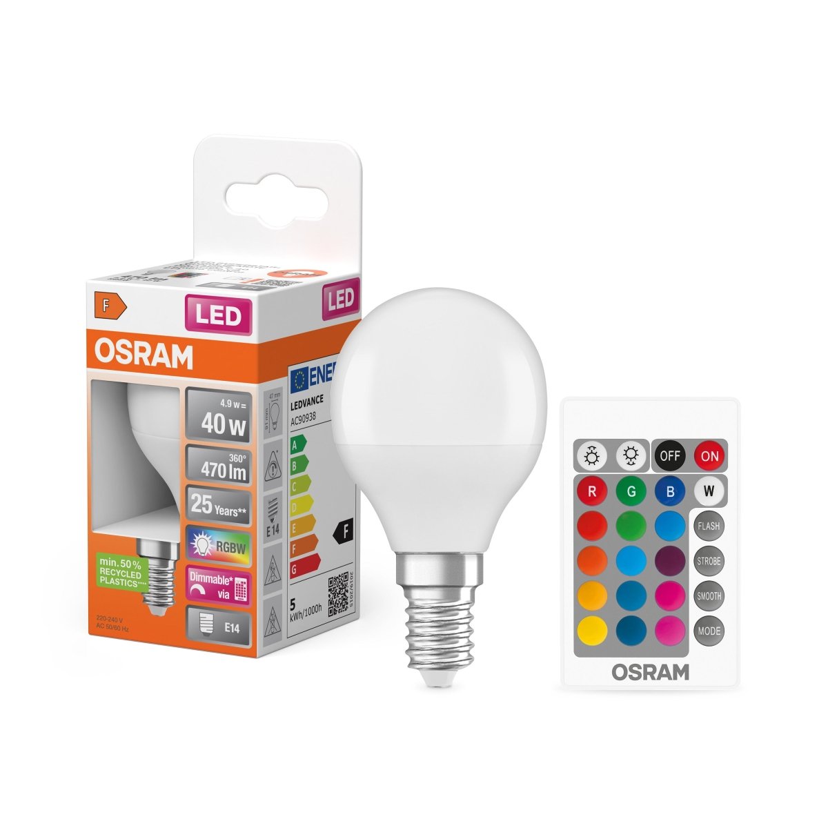 Żarówka LED OSRAM LED Superstar Classic P 40 RGBW Remote Control 4.9W 827 Frosted E14 - Poland LEDVANCE e - shop 4058075430877