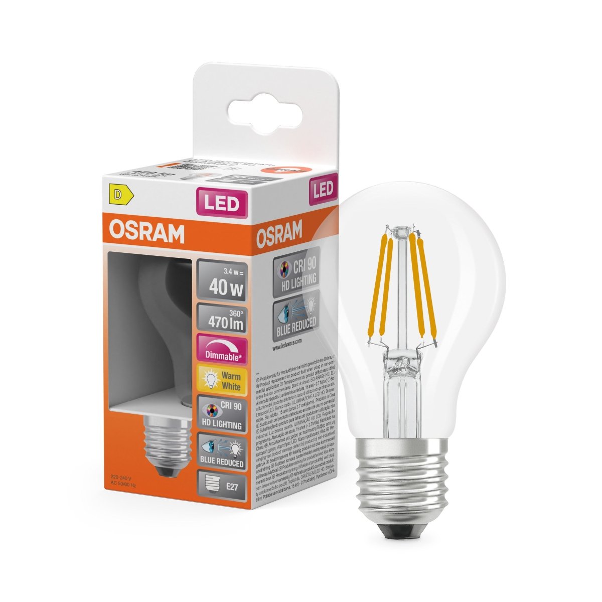 Żarówka LED OSRAM LED Superstar Plus Classic A 40 Filament DIM 3.4W 927 Clear E27 - Poland LEDVANCE e - shop 4099854084010
