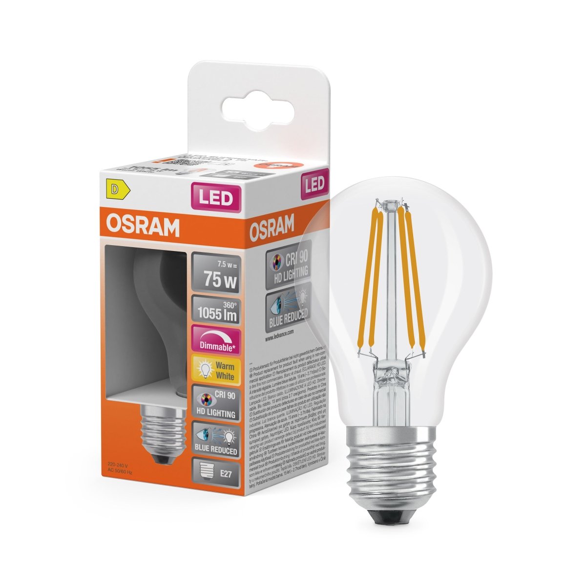 Żarówka LED OSRAM LED Superstar Plus Classic A 75 Filament DIM 7.5W 927 Clear E27 - Poland LEDVANCE e - shop 4058075602496