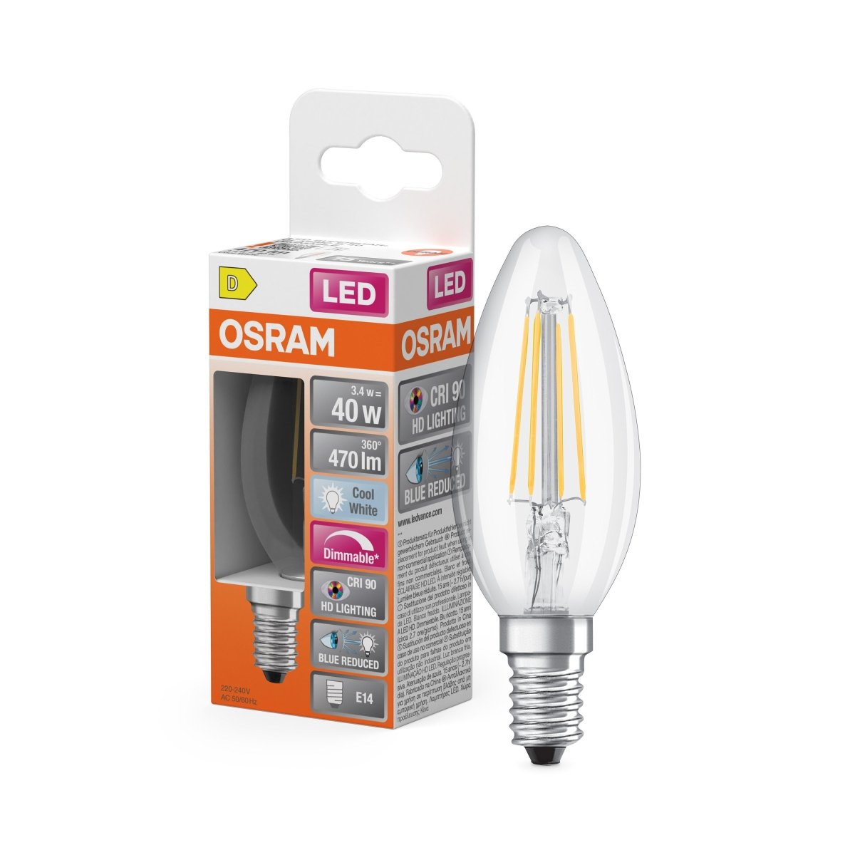 Żarówka LED OSRAM LED Superstar Plus Classic B 40 Filament DIM 3.4W 940 Clear E14 - Poland LEDVANCE e - shop 4058075602755