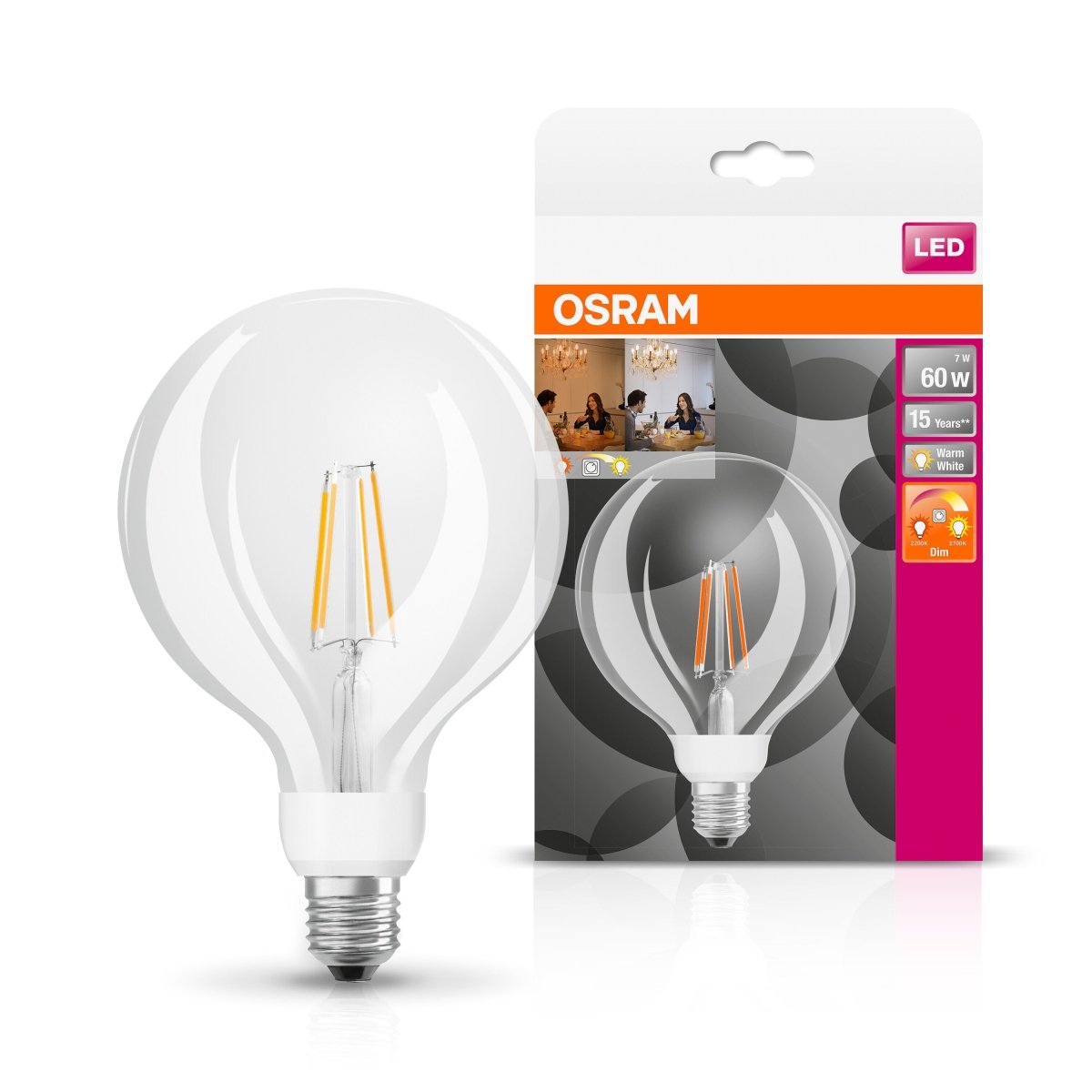 Żarówka LED OSRAM LED Superstar Plus Classic Globe 125 60 Filament Glow DIM 7W 822…827 E27 - Poland LEDVANCE e - shop 4058075808942