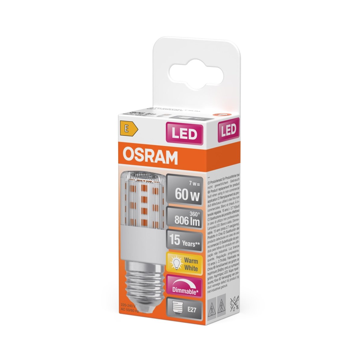 Żarówka LED OSRAM LED T Slim 60 320° DIM 7W 827 Clear E27 - Poland LEDVANCE e - shop 4058075607347