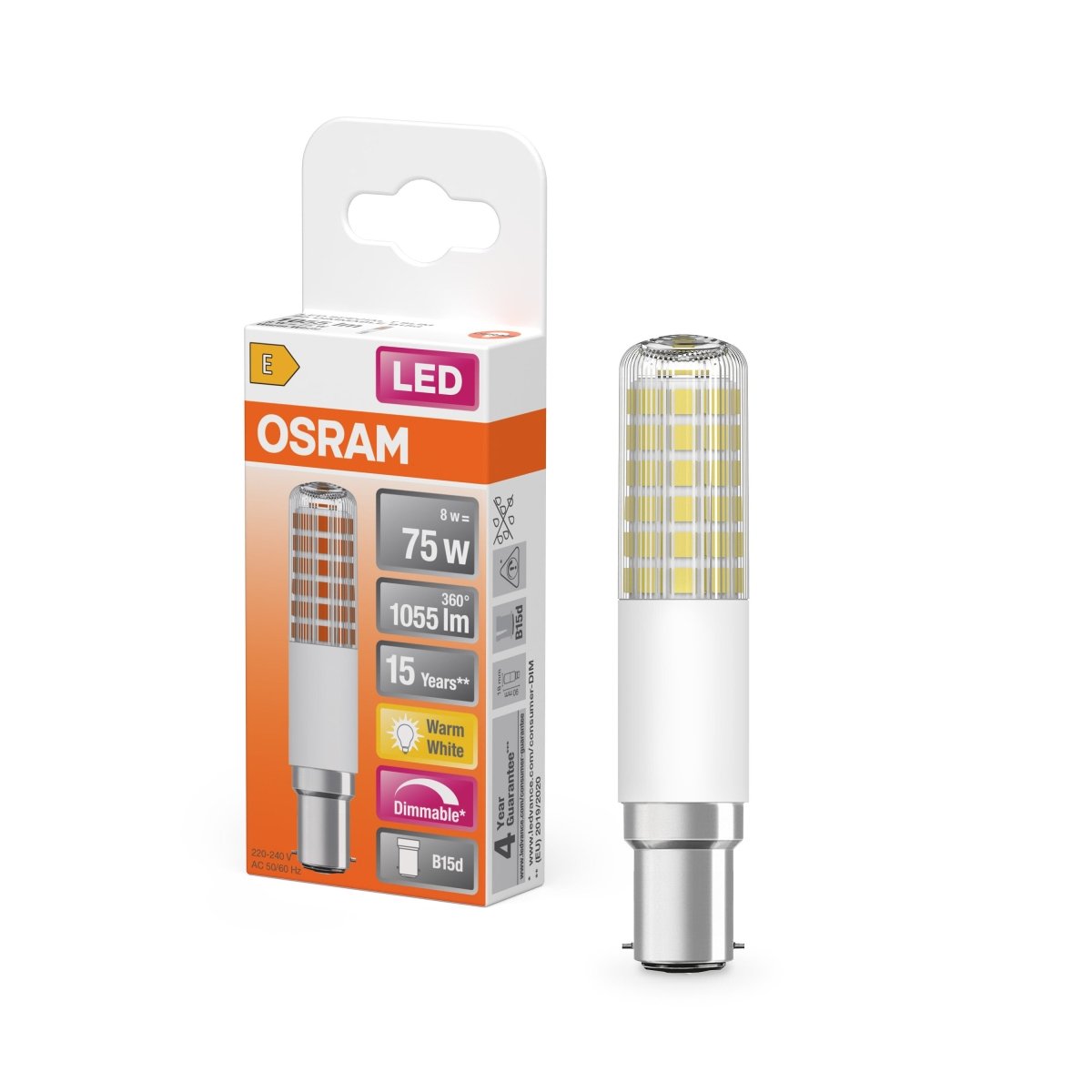 Żarówka LED OSRAM LED T Slim 75 320° DIM 8W 827 Clear B15d - Poland LEDVANCE e - shop 4099854266799