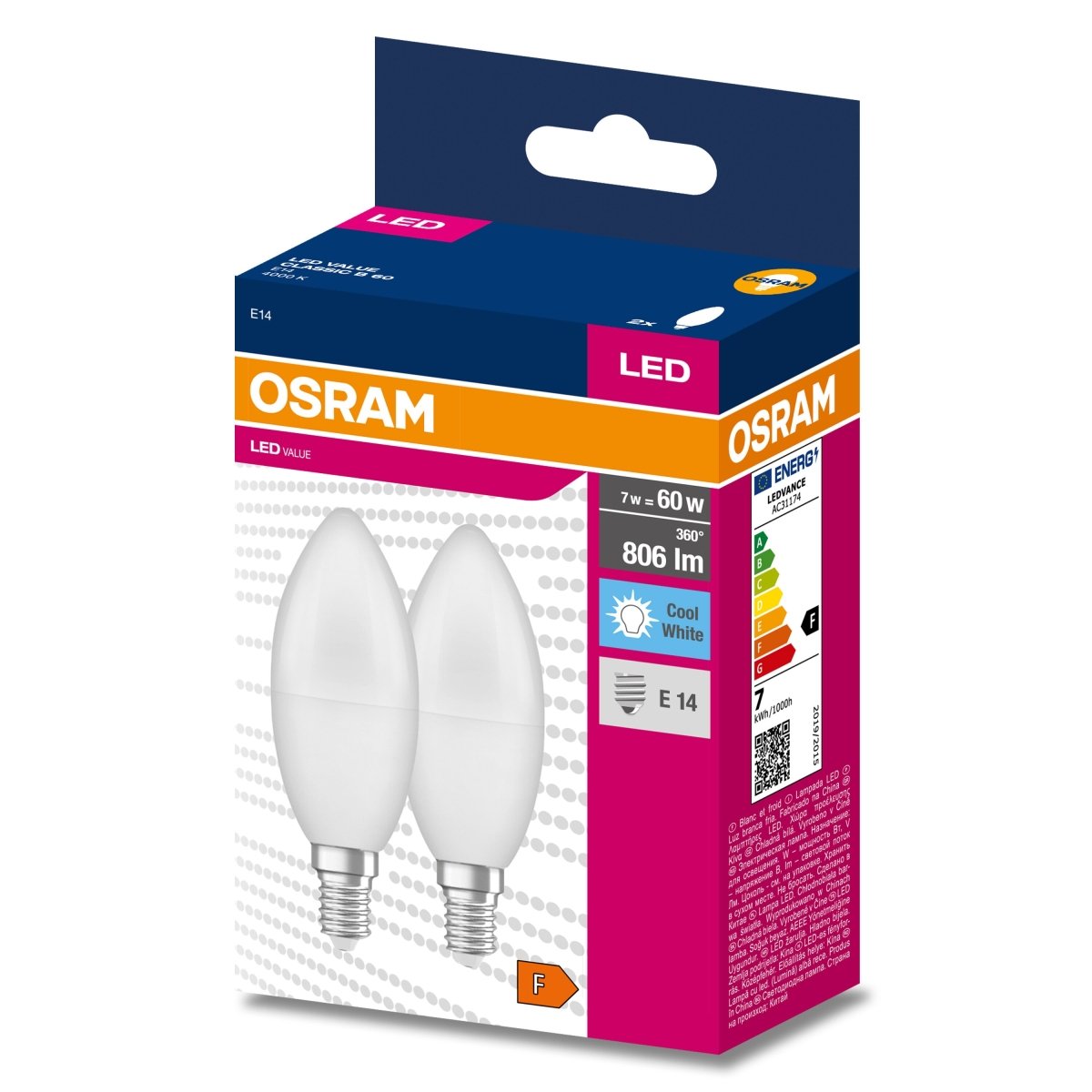 Żarówka LED OSRAM LED VALUE CLAS B 60 6.8 W/4000 K E14 neutralna 2pak - Poland LEDVANCE e - shop 4058075479173