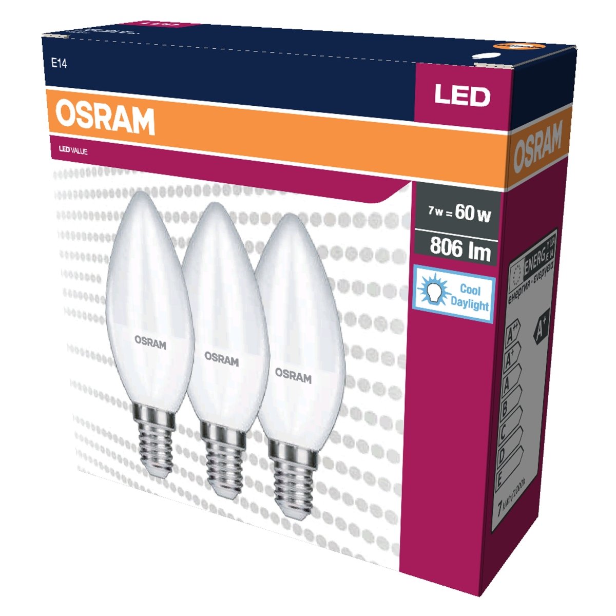 Żarówka LED OSRAM LED VALUE CLAS B 60 6.8 W/6500 K E14 zimna 3pak - Poland LEDVANCE e - shop 4058075385221