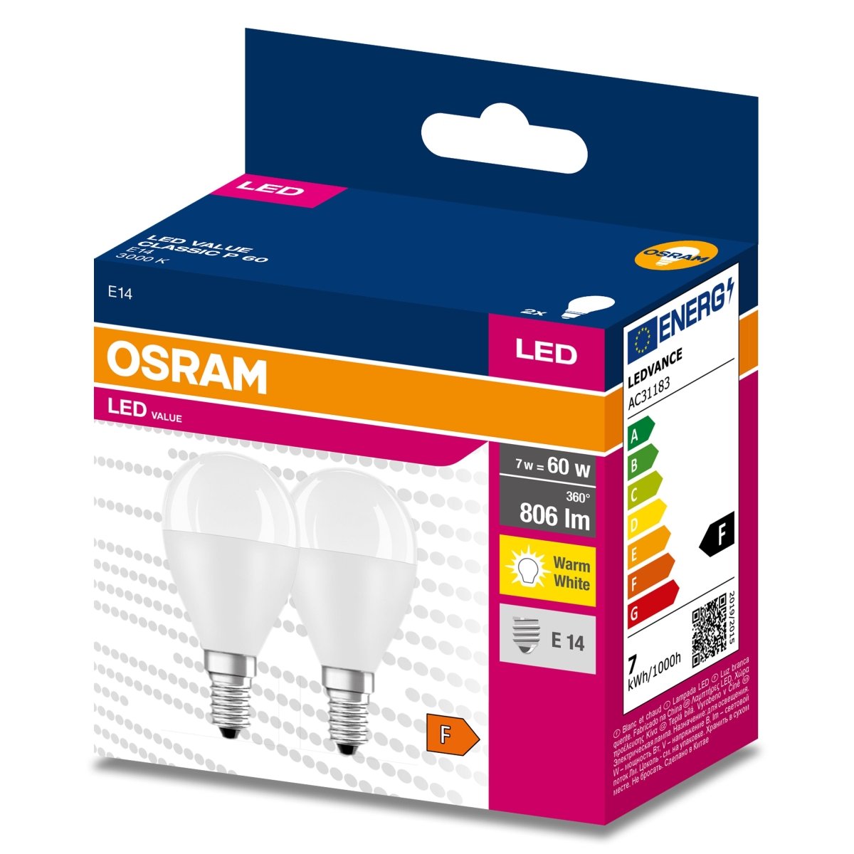 Żarówka LED OSRAM LED VALUE CLAS P 60 6.5 W/3000 K E14 2pak - Poland LEDVANCE e - shop 4058075627208