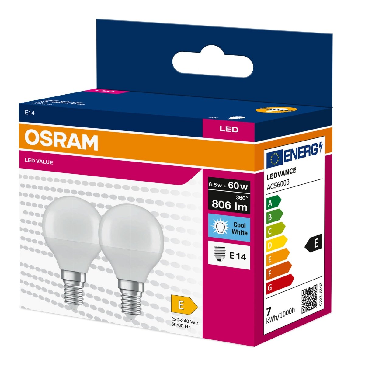 Żarówka LED OSRAM LED VALUE CLAS P 60 6.5 W/4000 K E14 neutralna 2pak - Poland LEDVANCE e - shop 4058075479296