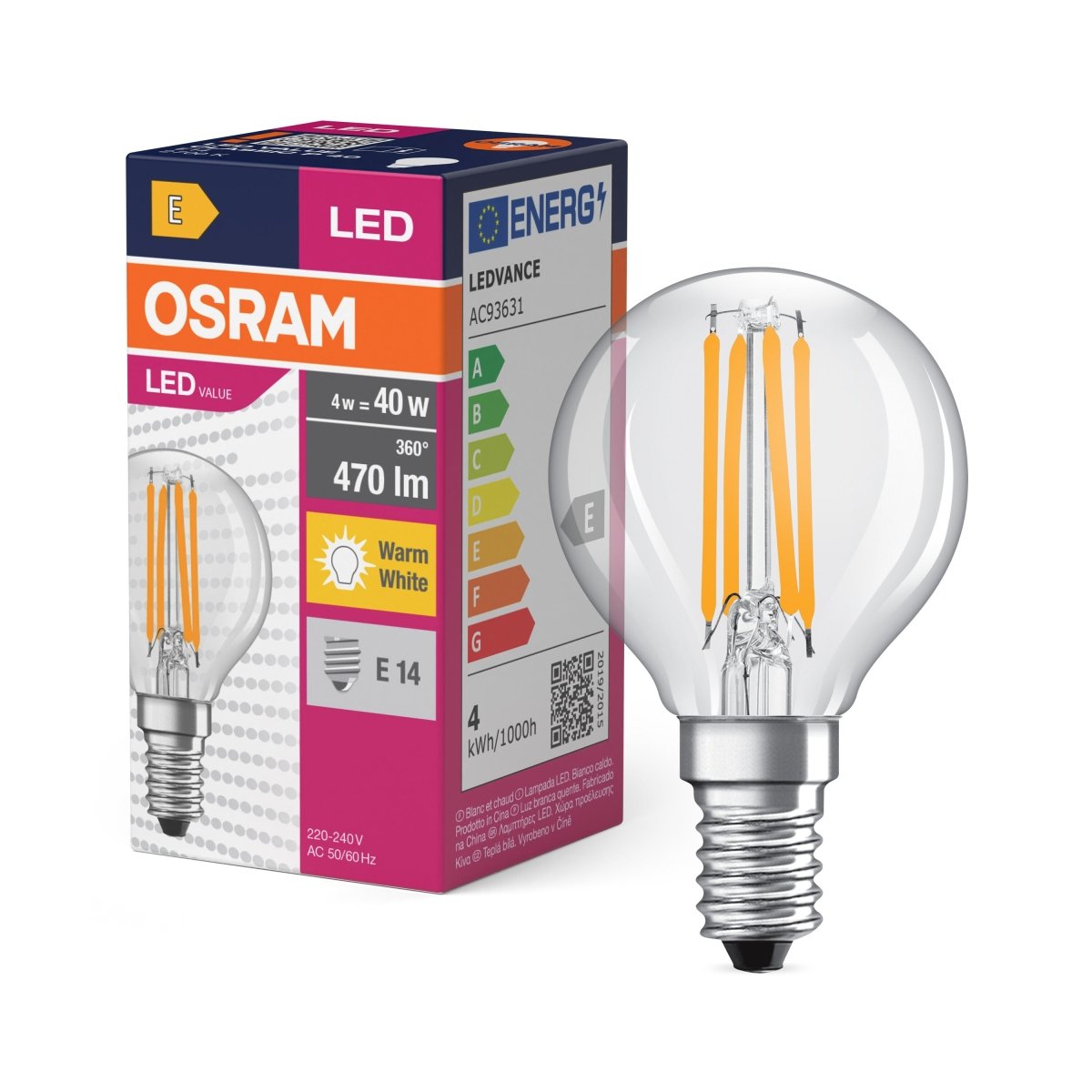 Żarówka LED OSRAM LED Value Classic P 40 Filament 4W 827 Clear E14 - Poland LEDVANCE e - shop 4058075438590