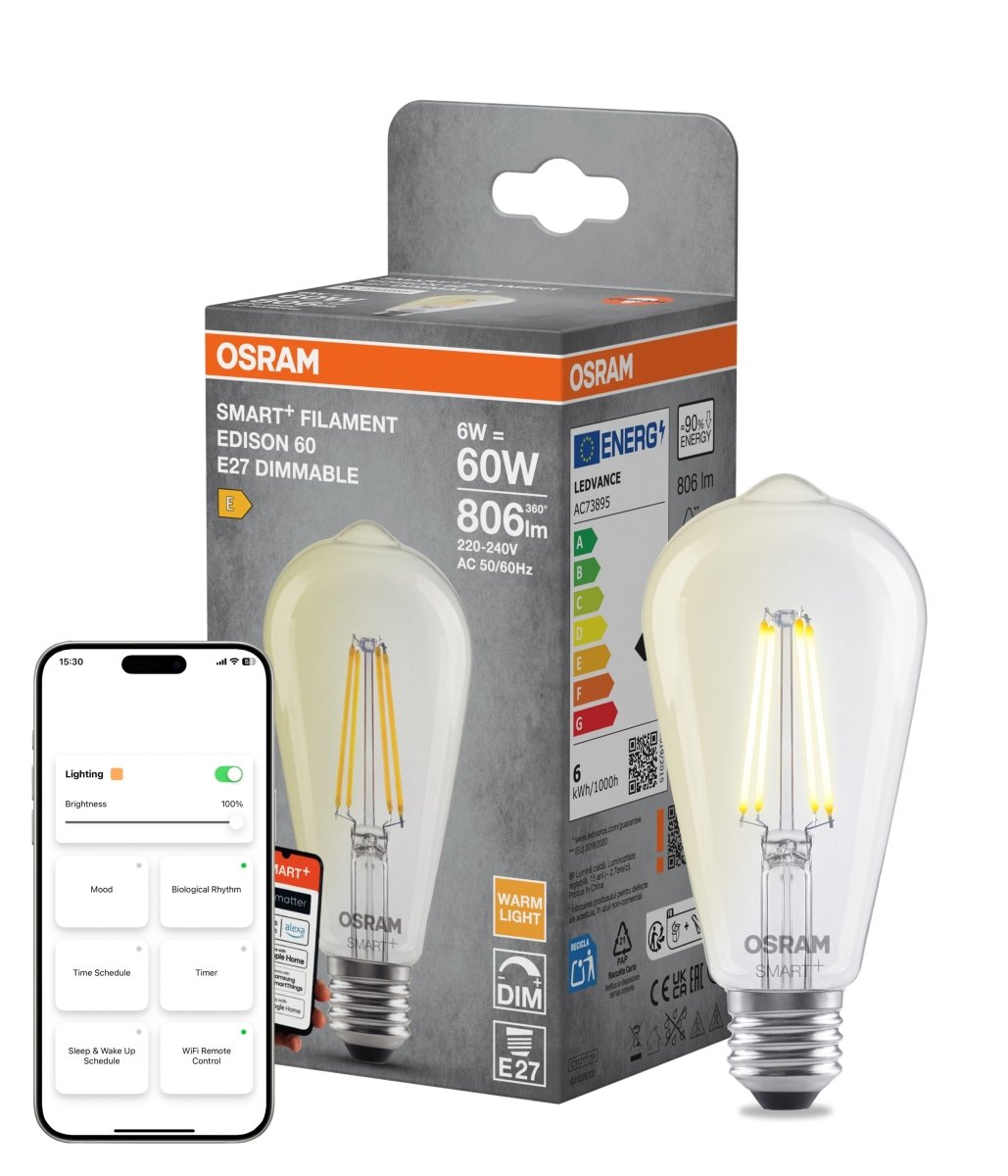 Żarówka LED OSRAM SMART+ MATTER Dimmable Classic Edison 60 6W 827 E27 - Poland LEDVANCE e - shop 4099854530043