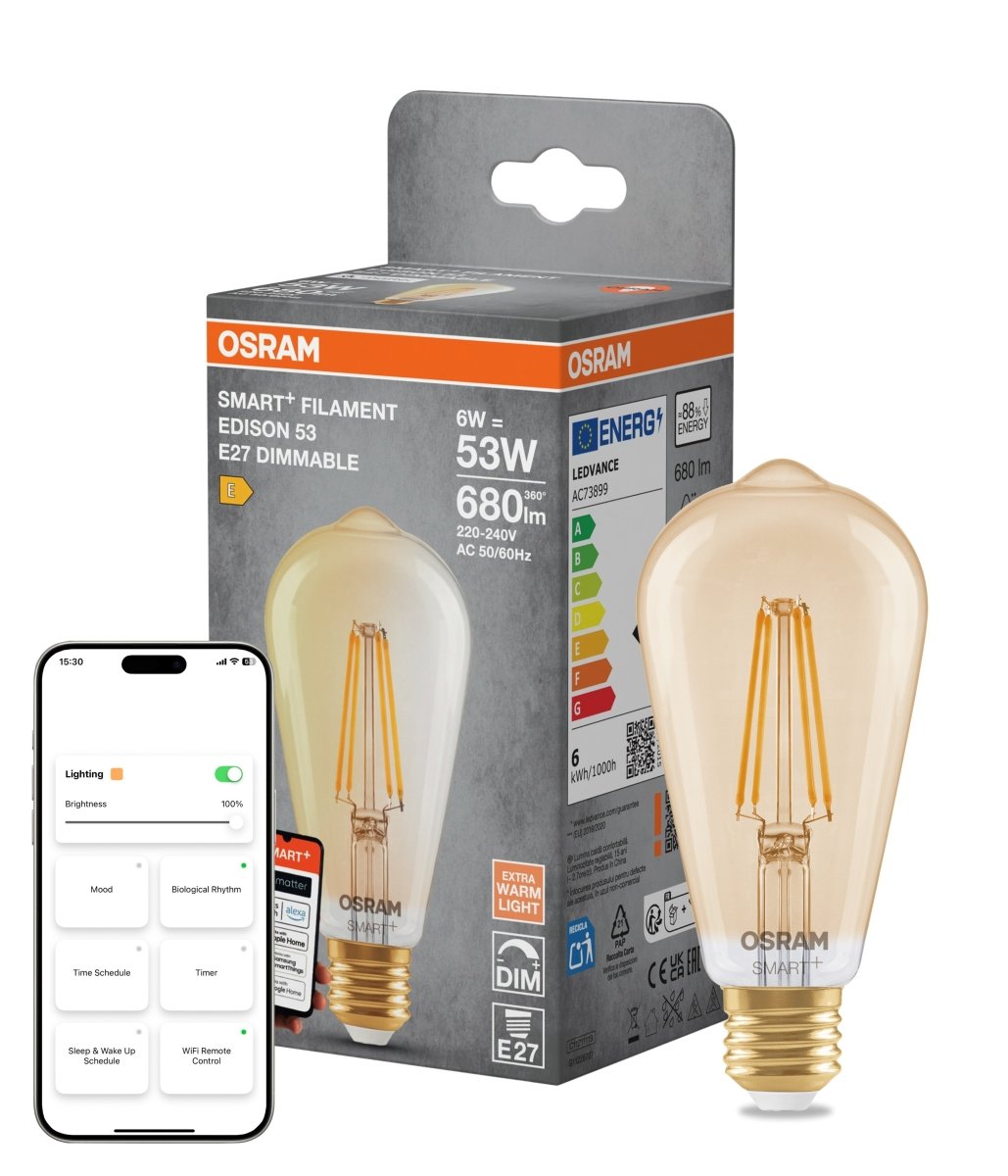 Żarówka LED OSRAM SMART+ MATTER Filament Dimmable Classic Edison 53 6W 824 Gold E27 - Poland LEDVANCE e - shop 4099854530104