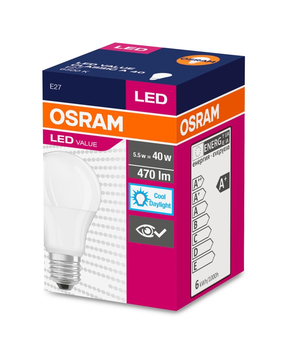 Żarówka LED OSRAM VALUE CLAS A 40 FR 4.9 W/6500 K E27 - Poland LEDVANCE e - shop 4052899971011