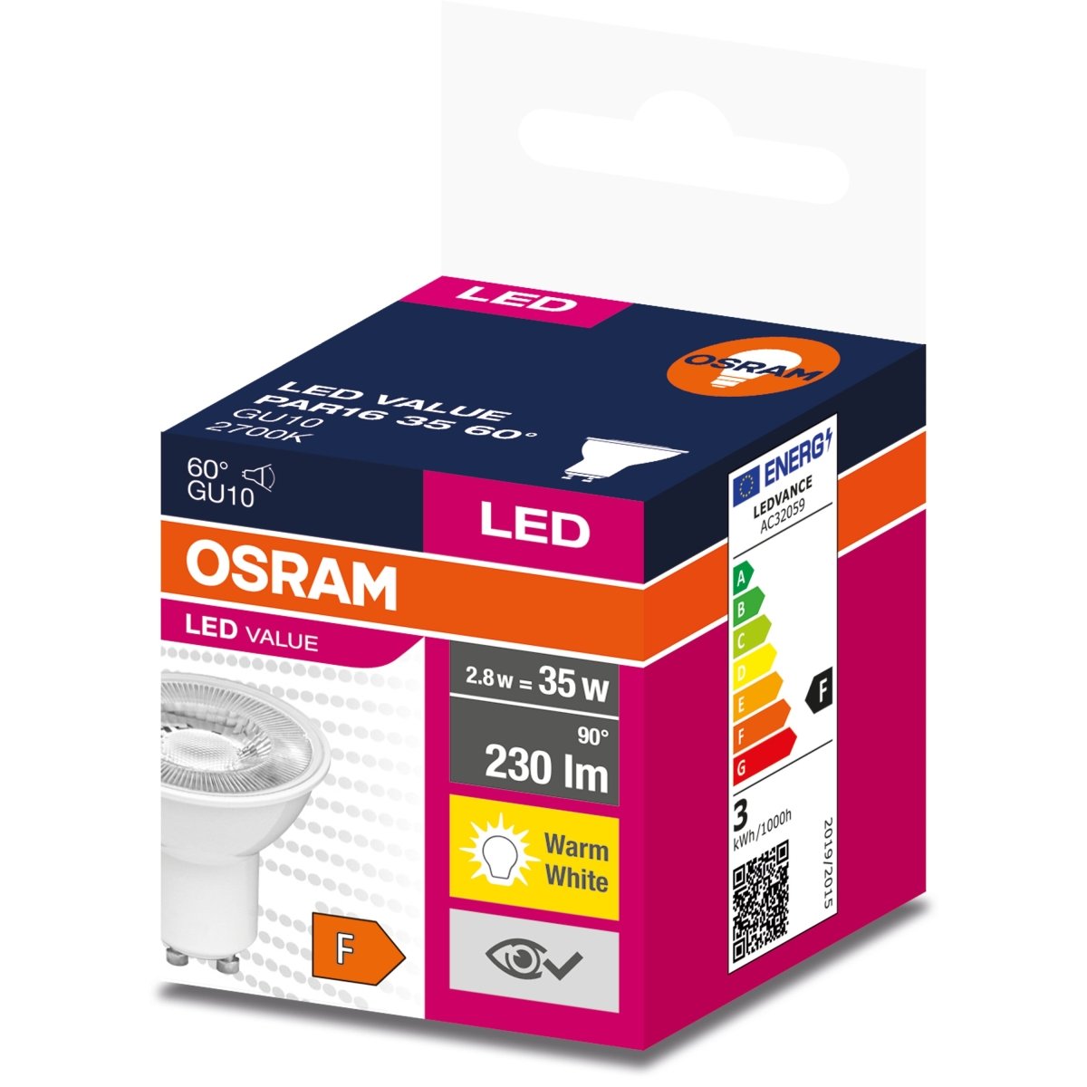 Żarówka LED OSRAM VALUE PAR 16 35 60 ° 2.8 W/2700 K GU10 ciepła - Poland LEDVANCE e - shop 4058075598829