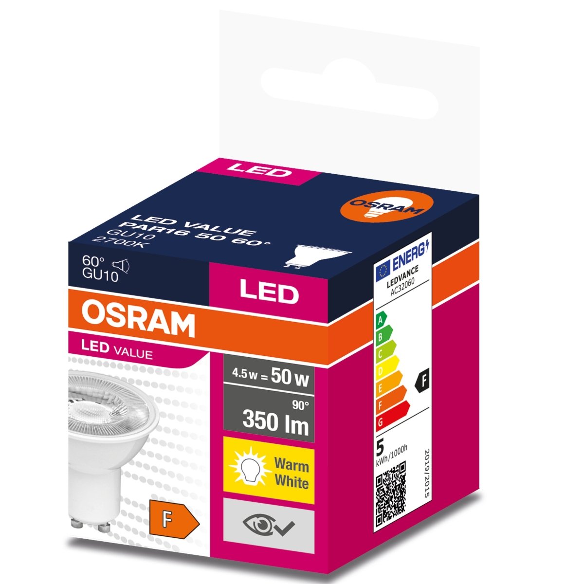 Żarówka LED OSRAM VALUE PAR 16 50 60 ° 4.5 W/2700 K GU10 ciepła - Poland LEDVANCE e - shop 4058075598942